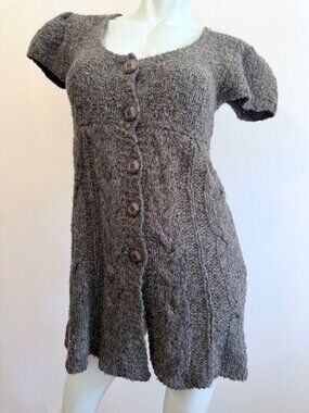 Coquette Cable Knit Short Sleeve Button Down Tunic Sweater Dress Gray XS/S